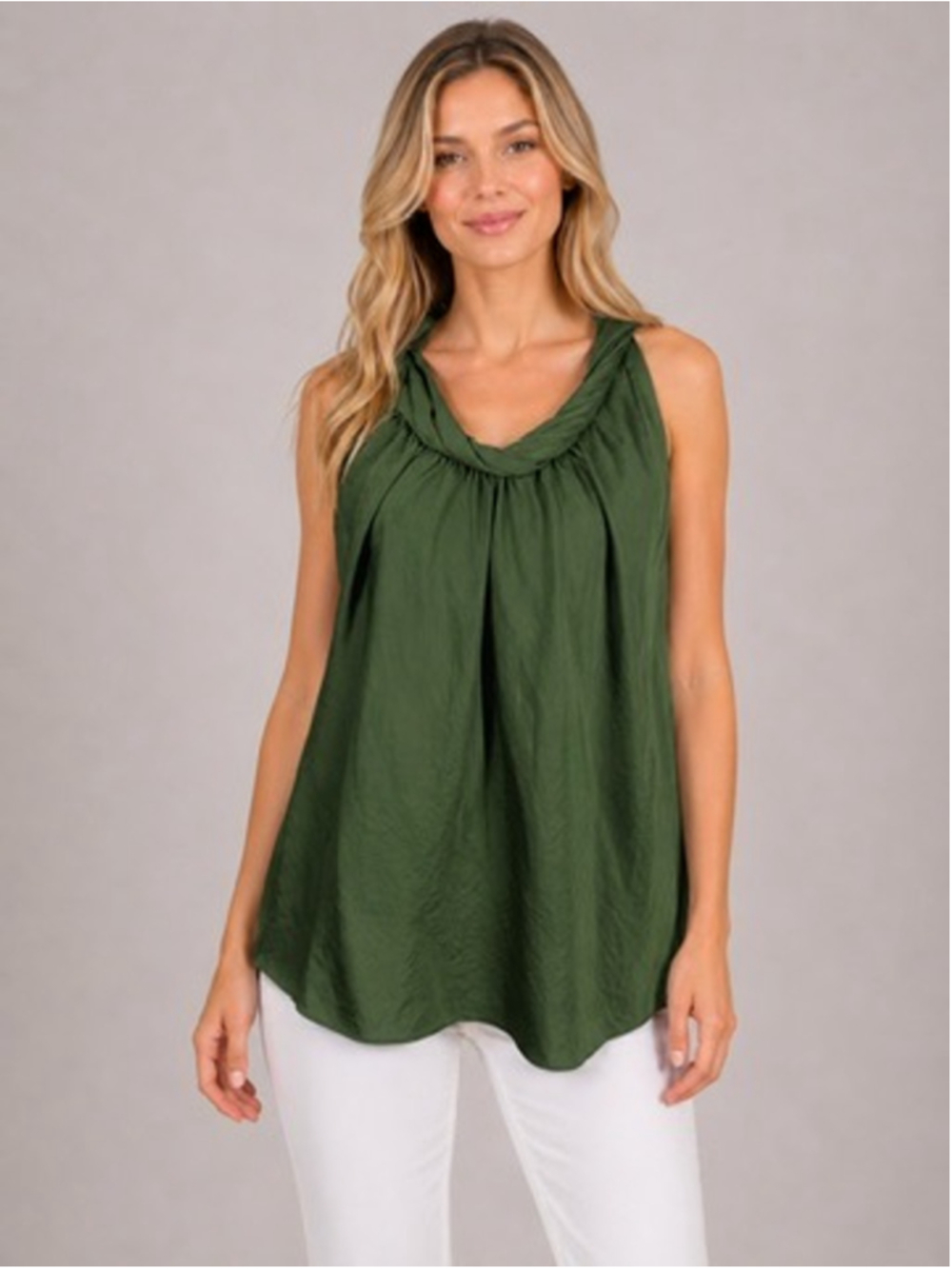 Talbots Deep Green Halter Neck Top Twist Cowl Neck Sleeveless Shell Chic Size 16